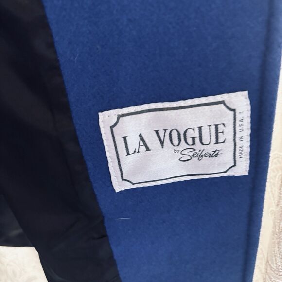 La Vogue Women's Large (no tag) Long ‎ Blue Coat  38 chest snug hip - Picture 8 of 16
